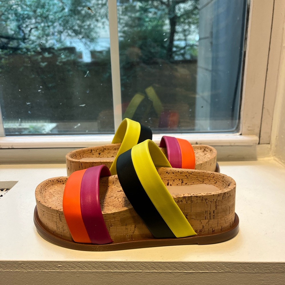 Multi-Color Cork Platform Slide Sandals - Women